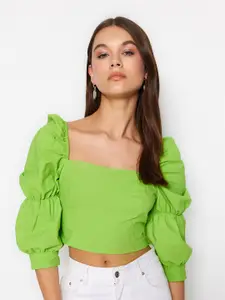 Trendyol Square Neck Puff Sleeve Cotton Crop Top