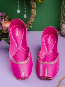 Anouk Women Pink & Gold Toned Woven Design Embellished Mojaris