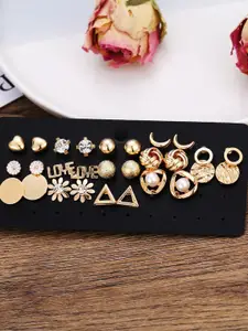 Shining Diva Fashion Set of 14 Gold-Plated Contemporary Studs