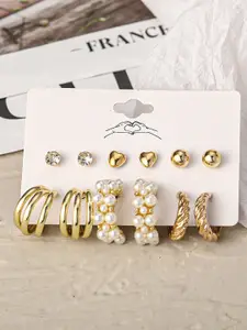 Shining Diva Fashion Set Of 6 Gold-Toned Pearls Contemporary Studs Earrings