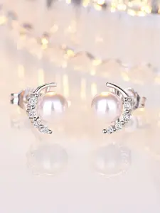Shining Diva Fashion Silver-Toned Contemporary Studs Earrings