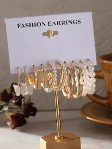 Shining Diva Fashion Set of 5 Gold-Plated Contemporary Drop Earrings