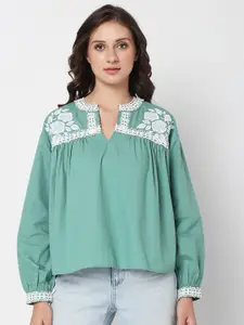 Vero Moda Floral Printed Puff Sleeves Cotton Regular Top