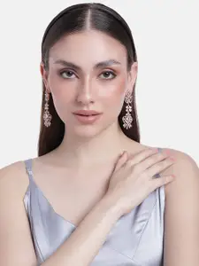 Estele Rose Gold-Plated Teardrop Shaped CZ Studded Drop Earrings
