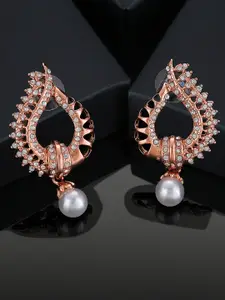 Estele Rose Gold-Plated Heart Shaped Pearls Drop Earrings