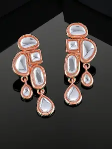 Estele Rose Gold-Plated Teardrop Shaped Kundan Drop Earrings
