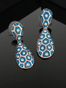 Estele Rose Gold-Plated Teardrop Shaped Crystals Drop Earrings