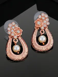 Estele Rose Gold-Plated Teardrop Shaped Drop Earrings
