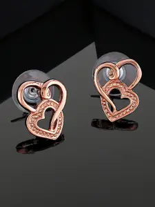 Estele Rose Gold Plated Heart Shaped Studs Earrings