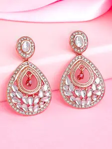 Estele Rose Gold-Plated Teardrop Shaped Chandbalis Earrings