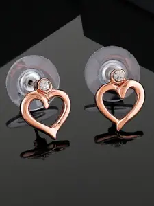 Estele Rose Gold-Plated Heart Shaped Crystals Stud Earrings