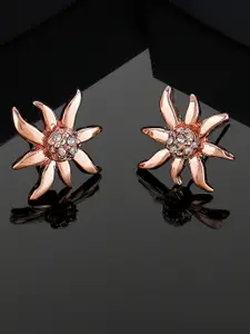 Estele Rose Gold-Plated Floral Crystals Stud Earrings