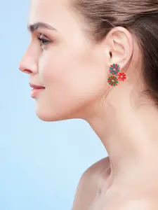Estele Rose Gold-Plated Floral Crystals Stud Earrings