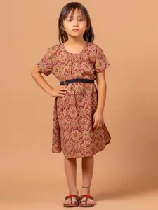 Sangria Red Ethnic Motifs Printed Pure Cotton Dress