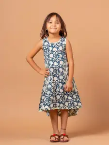 Sangria Girls Floral Printed Sleeveless Pure Cotton A-Line Dress