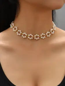 Shining Diva Fashion Gold-Plated Pearls Necklace