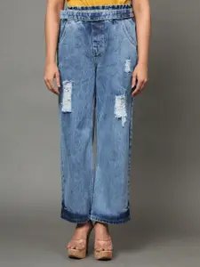 BAESD Women Wide Leg High-Rise Mildly Distressed Heavy Fade Cotton Jeans