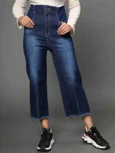 BAESD Women Clean Look High-Rise Light Fade Cotton Wide Leg Fit Jeans