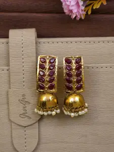 Crunchy Fashion Gold-Plated Artificial Stones & Beads Contemporary Jhumkas