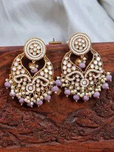 Crunchy Fashion Gold-Plated Artificial Stones & Beads Contemporary Drop Earrings