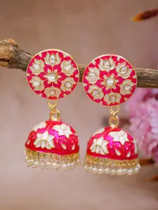 Crunchy Fashion Gold-Plated Artificial Stones & Beads Contemporary Jhumkas