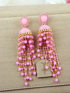 Crunchy Fashion Gold-Plated Dome Shaped Tasselled Jhumkas