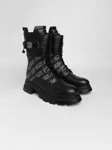 DKNY Women Printed Block-Heeled Leather Regular Boots