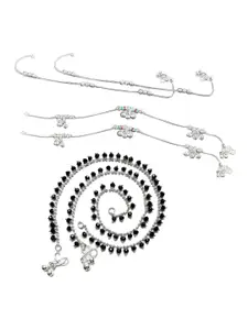 RUHI COLLECTION Set Of 3 Silver-Plated Beaded Anklets