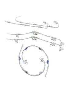 RUHI COLLECTION Set Of 3 Silver-Plated Stone Beaded Anklets