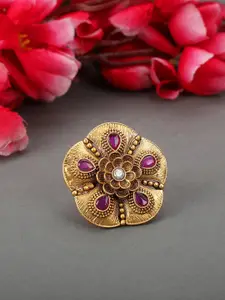 ANIKAS CREATION Gold-Plated Kundan-Studded Ring