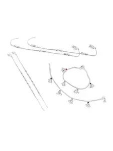 RUHI COLLECTION Set Of 3 Silver-Plated Beaded Anklets