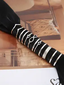 Shining Diva Fashion Set of 12 Silver-Plated Finger Rings