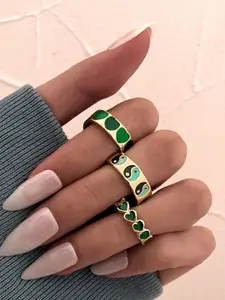 Shining Diva Fashion Set Of 3 Gold-Plated Stone Studded Finger Rings