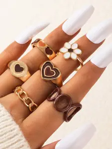 Shining Diva Fashion  Set of 6 Gold Plated Finger Rings