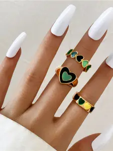 Shining Diva Fashion Set Of 3 Gold-Plated Finger Rings