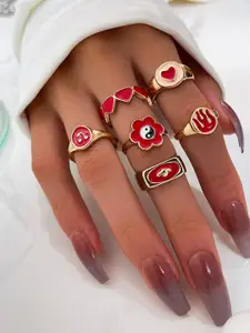 Shining Diva Fashion Set Of 6 Gold-Plated Ring