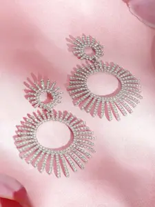 Rubans Silver-Plated Oxidised Circular Drop Earrings