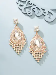 Rubans 18K Gold Plated White Sapphire and Multicolor CZ Studded Chandelier Earrings