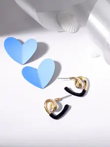 Rubans Voguish Set Of 2 Gold-Plated Heart Shaped Studs Earrings