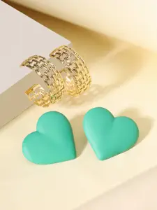 Rubans Voguish Set Of 2 Gold-Plated Heart Shaped Half Hoop And Studs Earrings