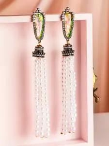 Rubans Voguish Gold-Plated Stone-Studded And Beaded Drop Earrings