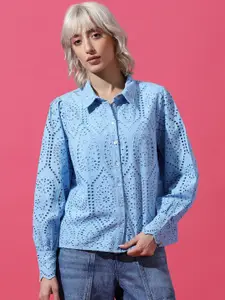 ONLY Women Schiffli Cotton Casual Shirt