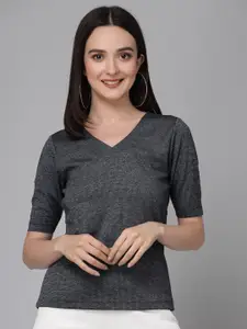 Style Quotient Grey V-Neck Short Sleeves Top