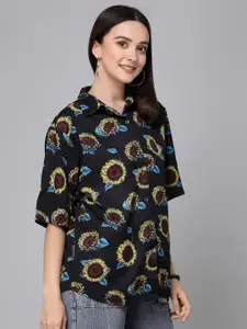 Style Quotient Black Floral Printed Cotton Casual Shirt