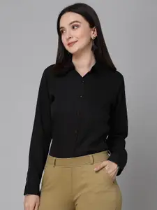 Style Quotient Black Smart Spread Collar Casual Shirt