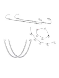 RUHI COLLECTION Set Of 3 Silver-Plated Stone Beaded Anklets