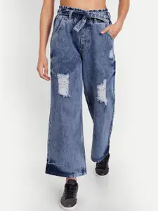 BAESD Women Wide Leg High-Rise Mildly Distressed Heavy Fade Jeans