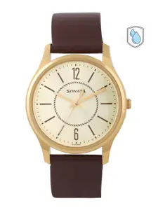 Sonata Essentials Men Gold Analogue watch 77082YL01