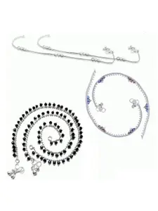 RUHI COLLECTION Set Of 3 Silver-Plated Bridal Beaded Anklets