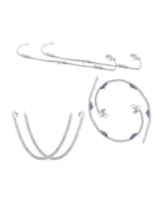 RUHI COLLECTION Set of 3 Silver-Plated Anklets